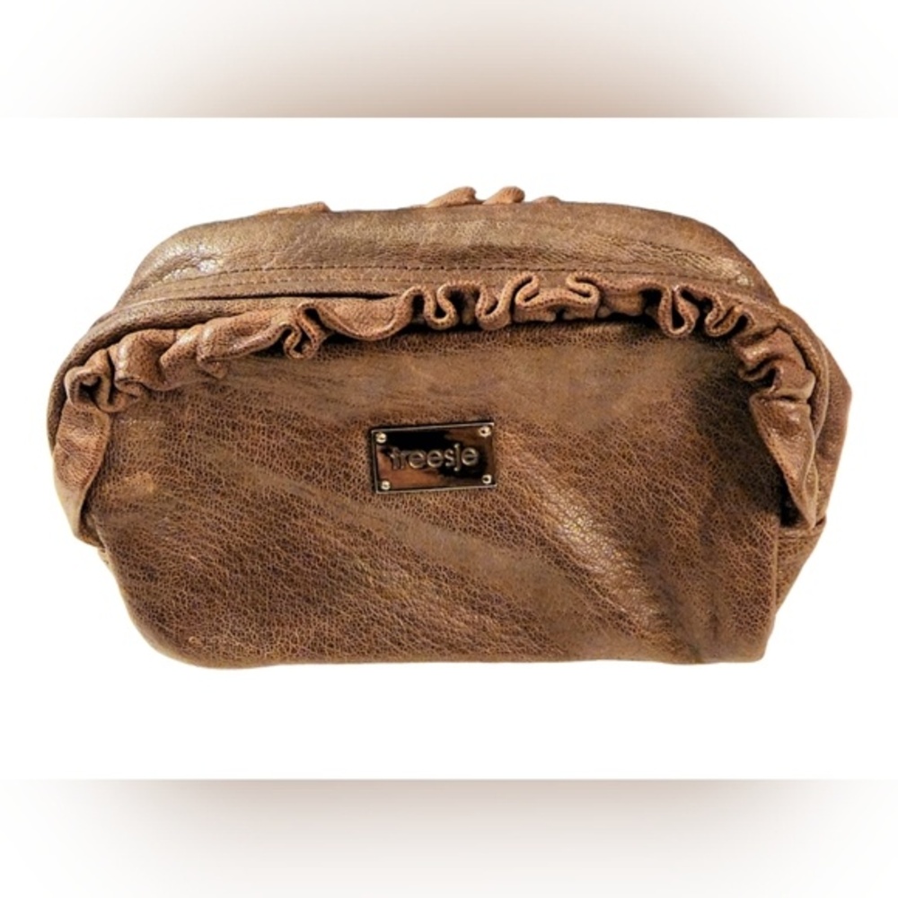 Treesje Brown Leather Wristlet Pouch Clutch - Picture 1 of 9